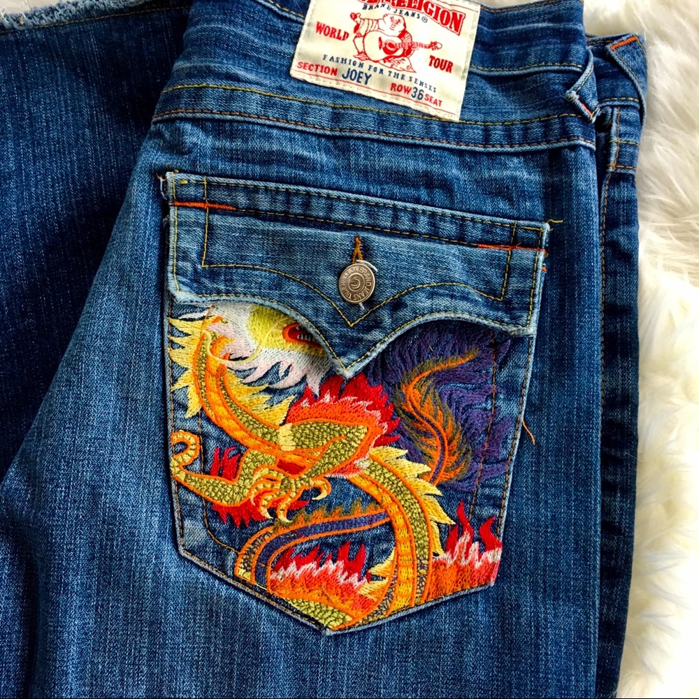 True Religion Joey Embroidered Dragon Denim Jeans